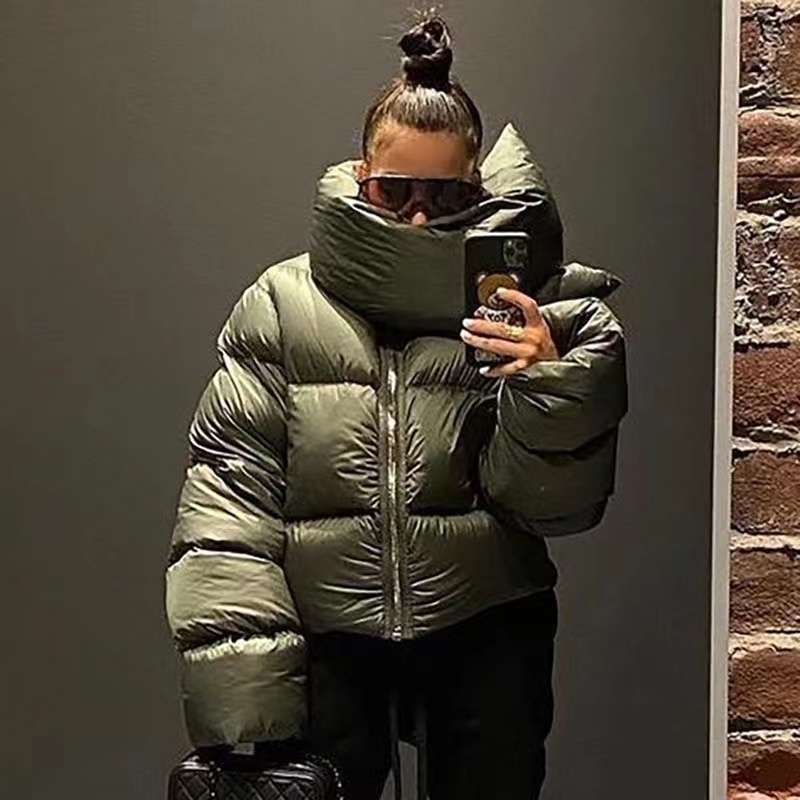 Femmes Down Parkas Hiver Écharpe Col Veste Solide Épais Chaud Lâche Bulle Coton Manteaux Femme Noir Puffer Casual Outwear 221008