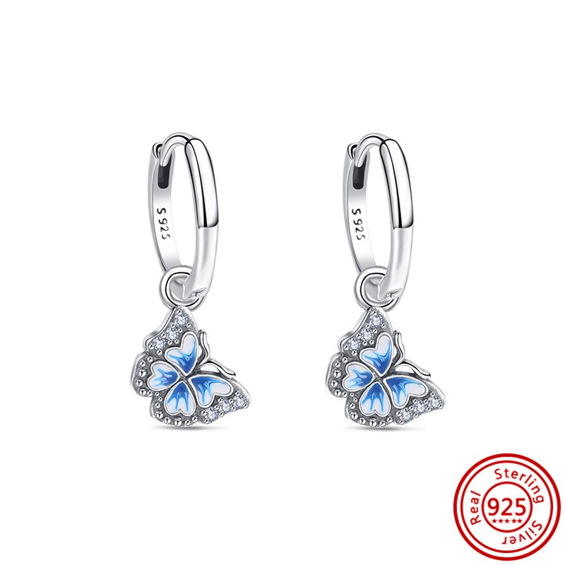 925 argent Fit Pandora boucles d'oreilles cristal mode femmes bijoux cadeau oreille goujons papillon pensée coeur goutte boucles d'oreilles perles