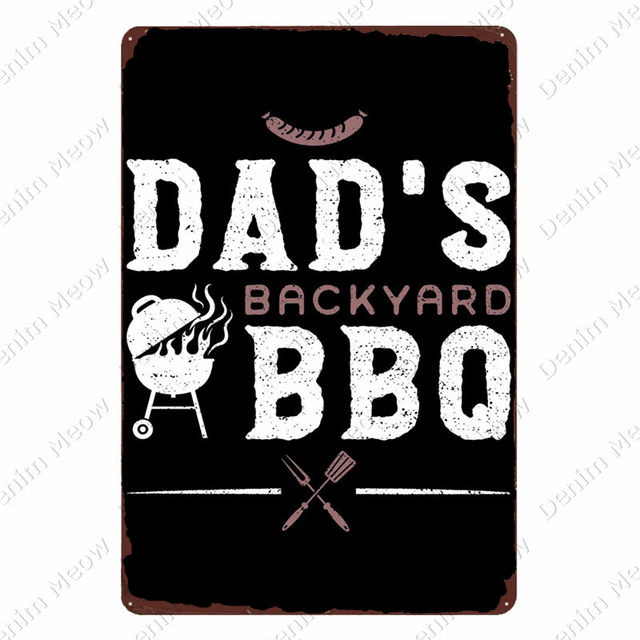 Backyard BBQ Metal Painting Vintage Grill King Tin Sign Bar Pub Garden Decor Dad's BBQ Wall Plate Chillin&Grillin Retro Plaque 20cmx30cm Woo