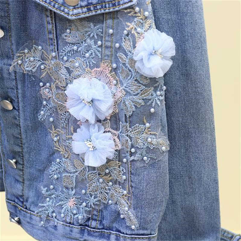 Damesjassen 2022 Herfst Dames Denim Jas Borduren Driedimensionale Bloemen Jeansjasje Kralen Parel Gescheurd Gat Bomber Bovenkleding P778 T221008