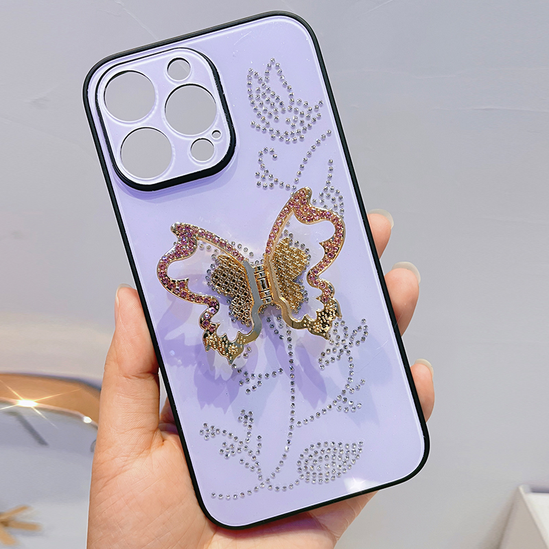 Colorful Butterfly Diamond-encrusted Bracket Mobile Phone Cases designer Bling for iphone 14 13 12 11 pro max Cell Phone Covers