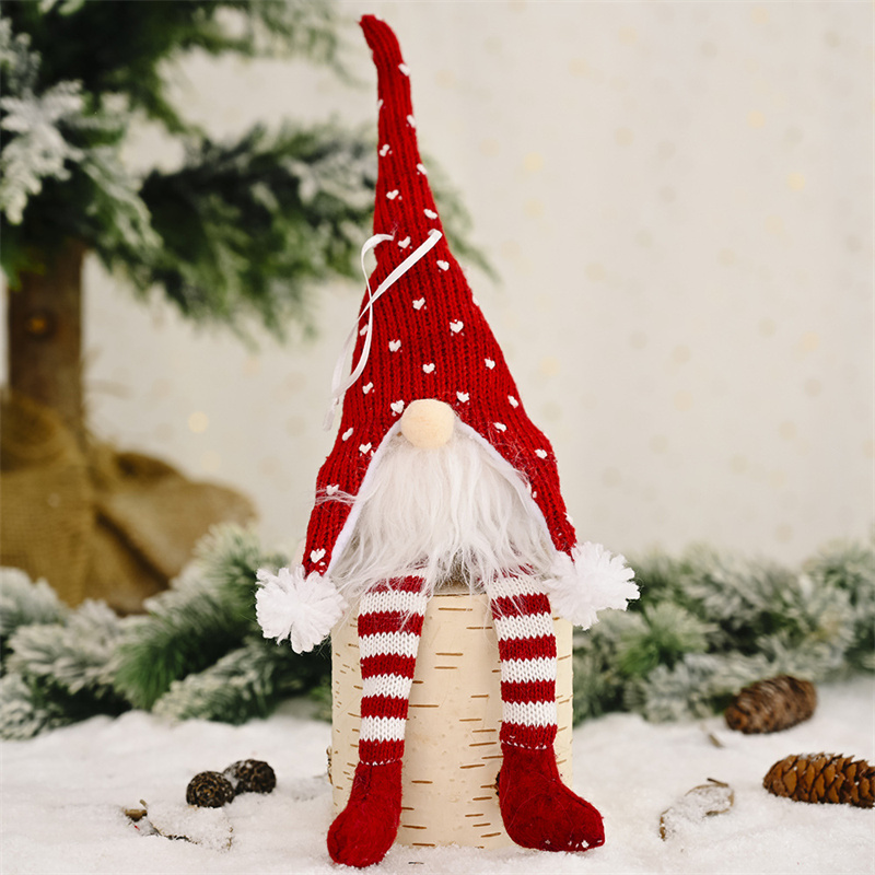 Arbre de noël laine Gnome poupée pendentifs forêt vieil homme ornements tricot artisanat enfants cadeau noël fête décorations lumière LED