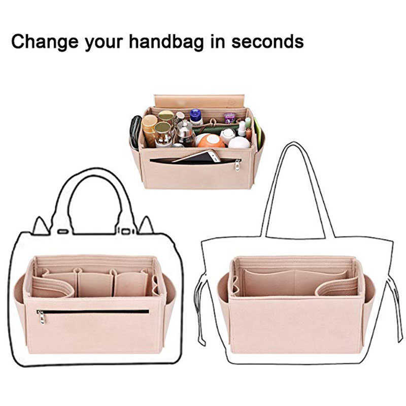 Cosmetic Bags Cases Evening HHYUKIMI Multifunction Felt Bag Handbag Organizer Insert Travel Inner Purse Makeup Organizers Fit Various Brand 221009