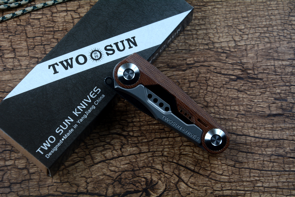 TWOSUN pliant Camping en plein air chasse couteaux de poche D2 lame noire en céramique roulement à billes rondelle Micarta titane poignée quotidien EDC TS143