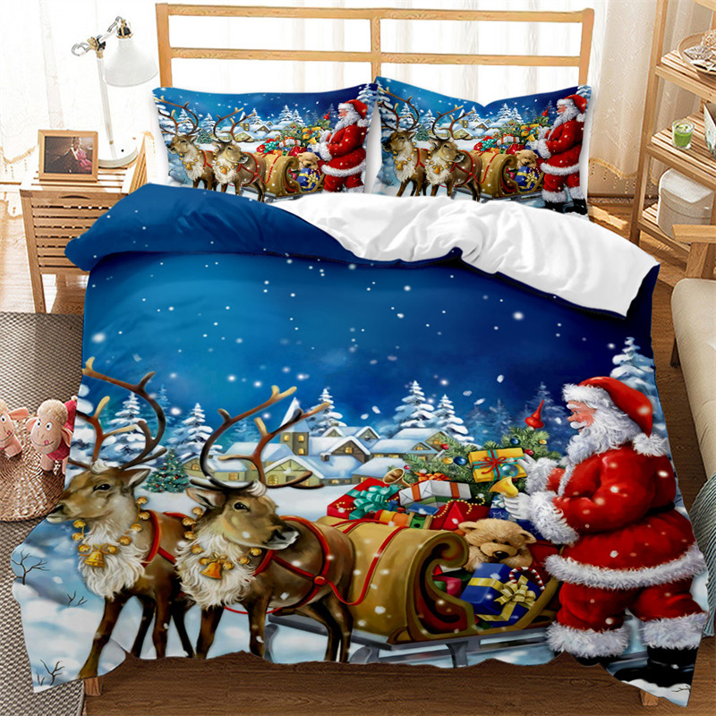 Housse de couette de Noël 3 pièces ensemble de literie père Noël Twin King Faux bonhomme de neige dessin animé housse de couette avec taies d'oreiller Textiles de lit à la maison