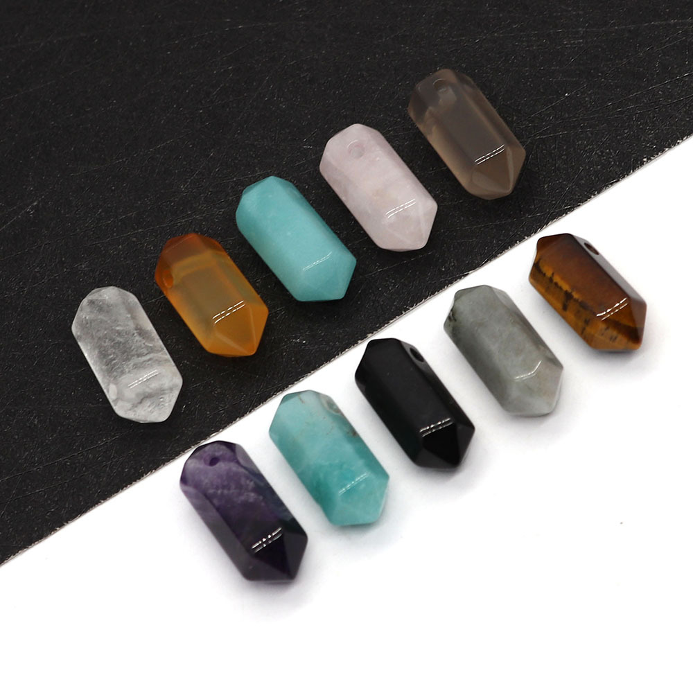 Stone de cristal natural 8x20mm Charmos da pir￢mide Rose Quartz Amethysts Agates Pingentes