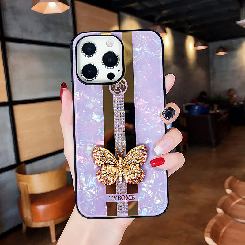 Butterfly Love Diamond Ring Bracket Case di telefonia mobile Bling iPhone 14 13 12 11 Pro Max cellulare Cover