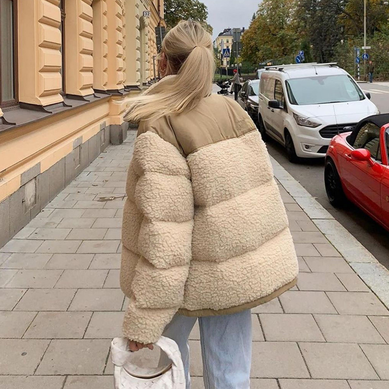 Veste polaire d'hiver en fausse peau de mouton pour femme, manteaux d'extérieur, en fourrure de daim, manteau chaud et épais, bouffant d'agneau