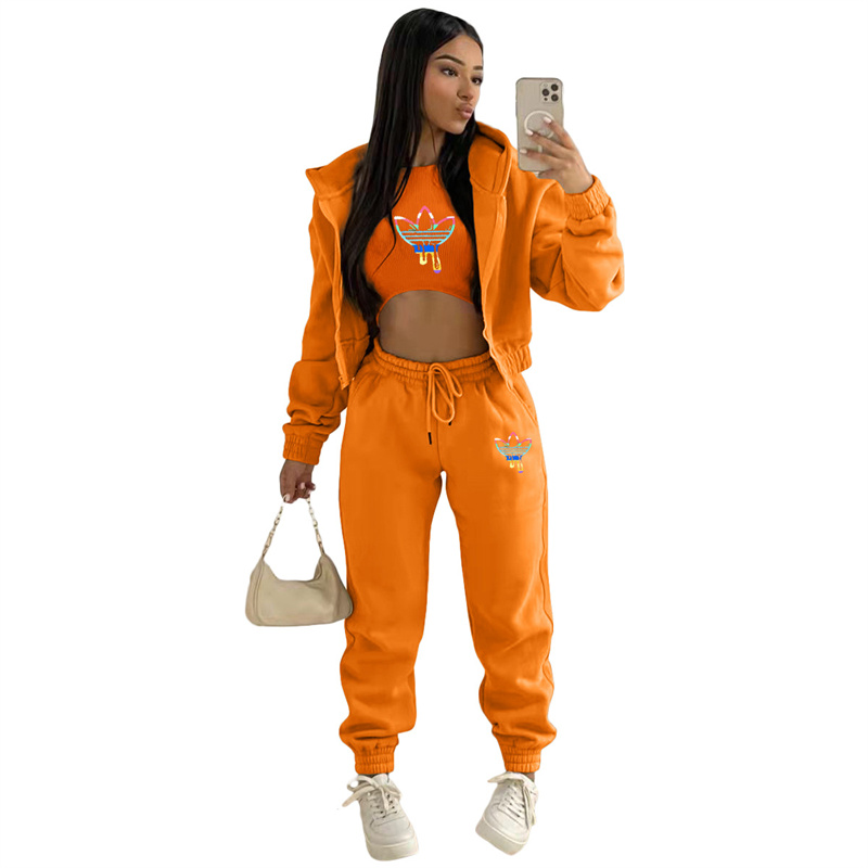 Mujeres de manga larga con capucha chaleco conjunto de 3 piezas diseñador chándales chaqueta con cremallera pantalones trajes jogging traje deportivo moda letra impresión ropa deportiva k10445