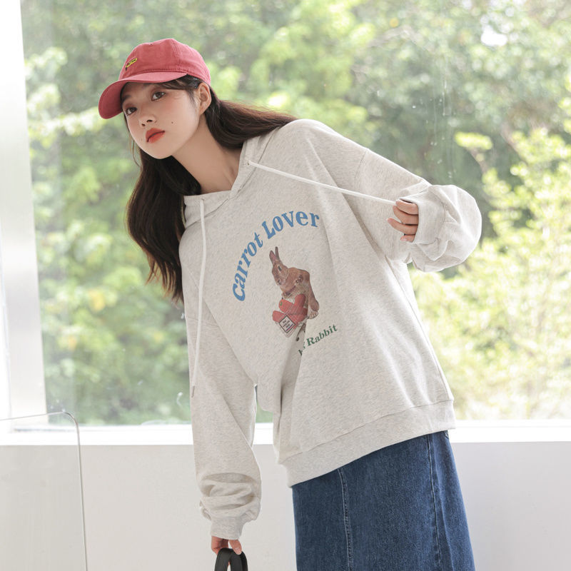 Kvinnor Hoodies Sweatshirts White and Grey Hooded Sweater Korean Version Lossa alla Match Kvinnor Preppy Style Autumn Letter Tryckt tröja kläder 221010