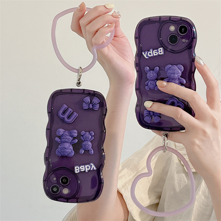 Étuis de téléphone portable d'ours de dessin animé tout entouré étui souple de conception de qualité supérieure pour iPhone 14 14pro 14plus 13 12 11 pro max XS XR housse de protection antidérapante violet avec boîte de vente au détail