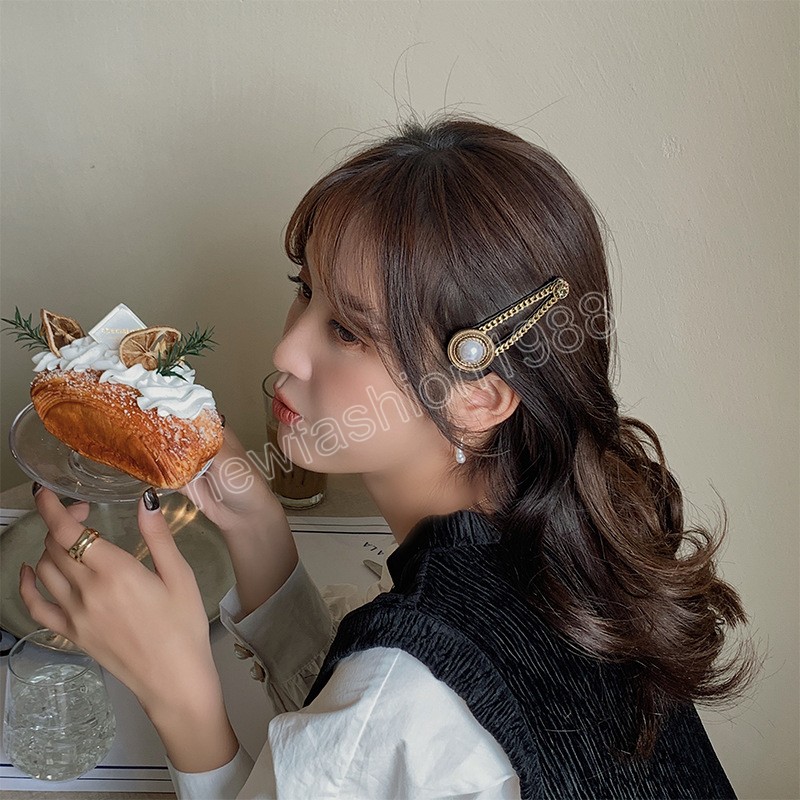 Pince à cheveux en métal Vintage, Barrettes en perles, épingle à cheveux, tempérament élégant, pince à frange pour femmes et filles, accessoires de cheveux à la mode