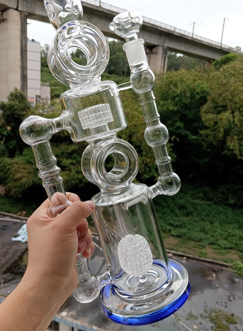 18 inch Thick Glass Water Bong Hookahs Large Oil Dab Rigs Shisha with Tire Perc Recycler Smoking Pipes