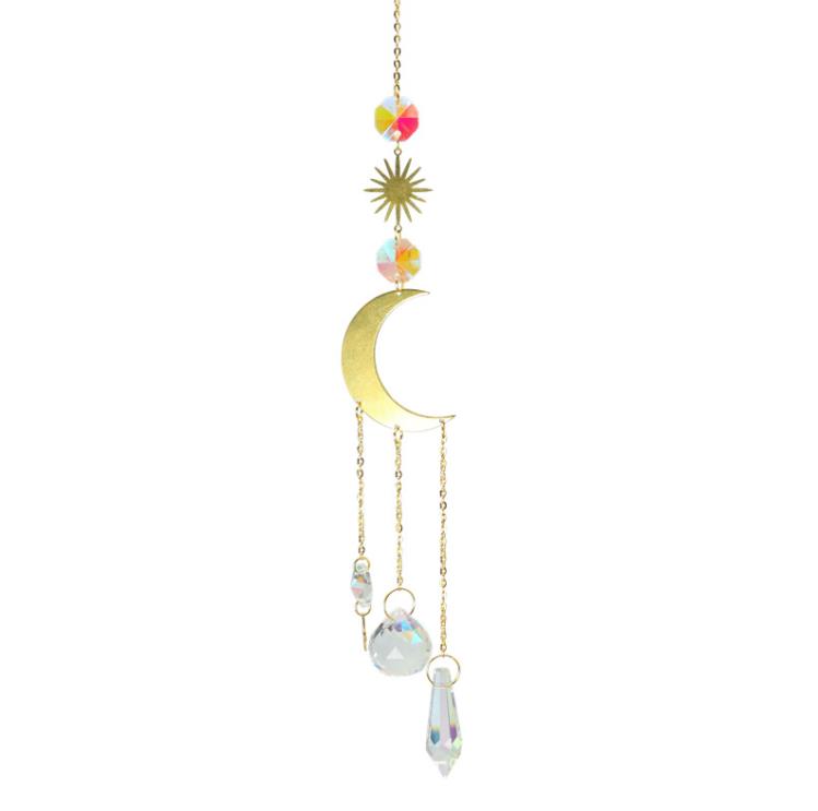 Garden Decorations Sun Catchers Hanging Crystal Ball Pärlad prydnadsfönster Patio Lawn Moon Star Pendant Glass Prism Rainbow Wind Chimes SN4948
