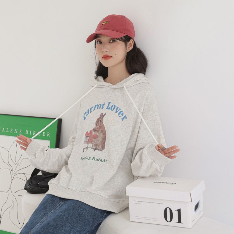 Kvinnor Hoodies Sweatshirts White and Grey Hooded Sweater Korean Version Lossa alla Match Kvinnor Preppy Style Autumn Letter Tryckt tröja kläder 221010