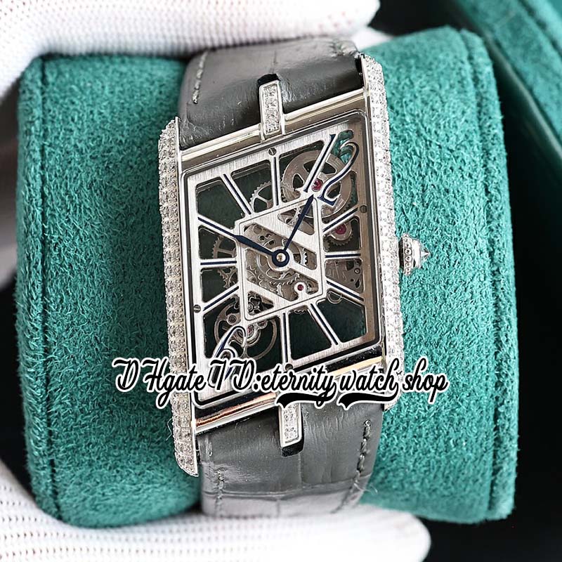 TWF TW01370 Swiss Ronda 4S20 Quartz Mens Watch Montre Asymetrique Diamonds Case Skeleton Dial Stick Markers Grey Leather Strap Super Edition Eternity Watches