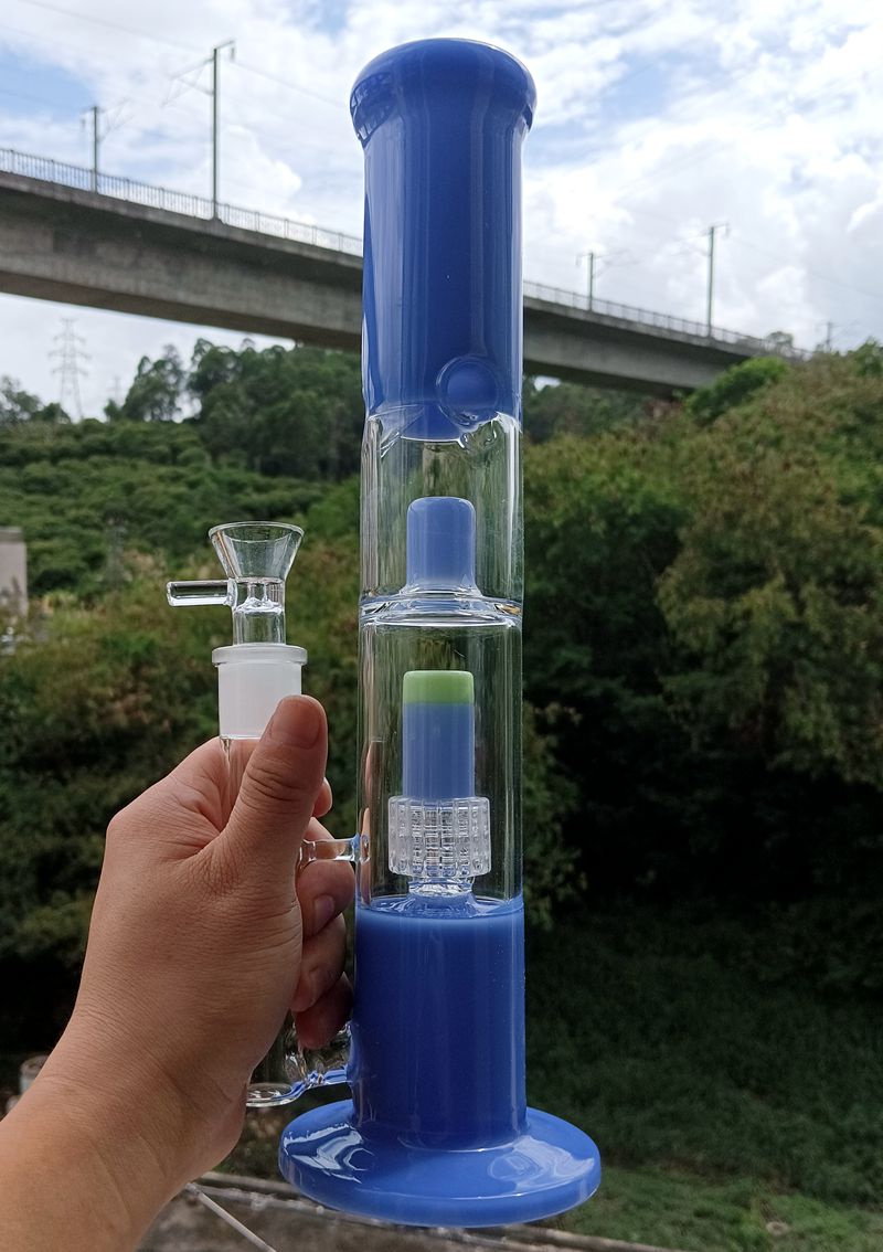 Verre épais bleu recycleur d'eau Bong narguilés avec pneu Pec femelle 18mm fumer tuyaux plates-formes pétrolières