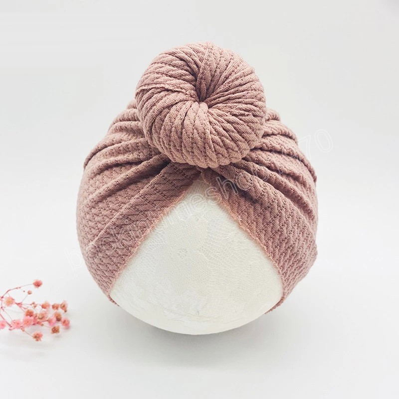 Solid Color Striped Baby Turban Hat Fashion Handmade Round Ball Infant Caps Donut Headwear Clothing Decoration