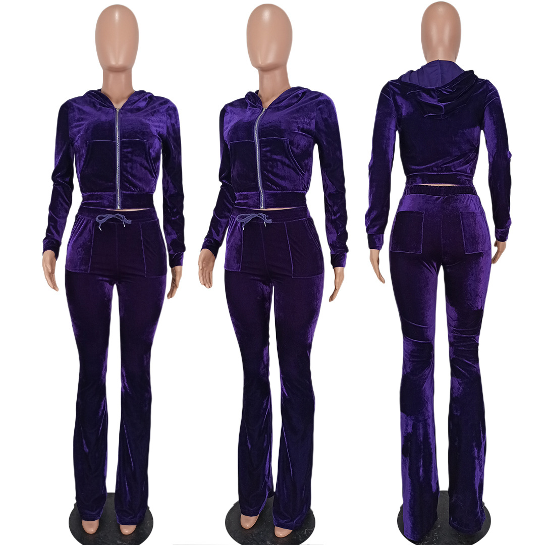 Velvet Two Piece Pants Casual Tracksuits Women Zipper Jacket Sweatshirt and Bottoms Outfits Set Wear Free Ship