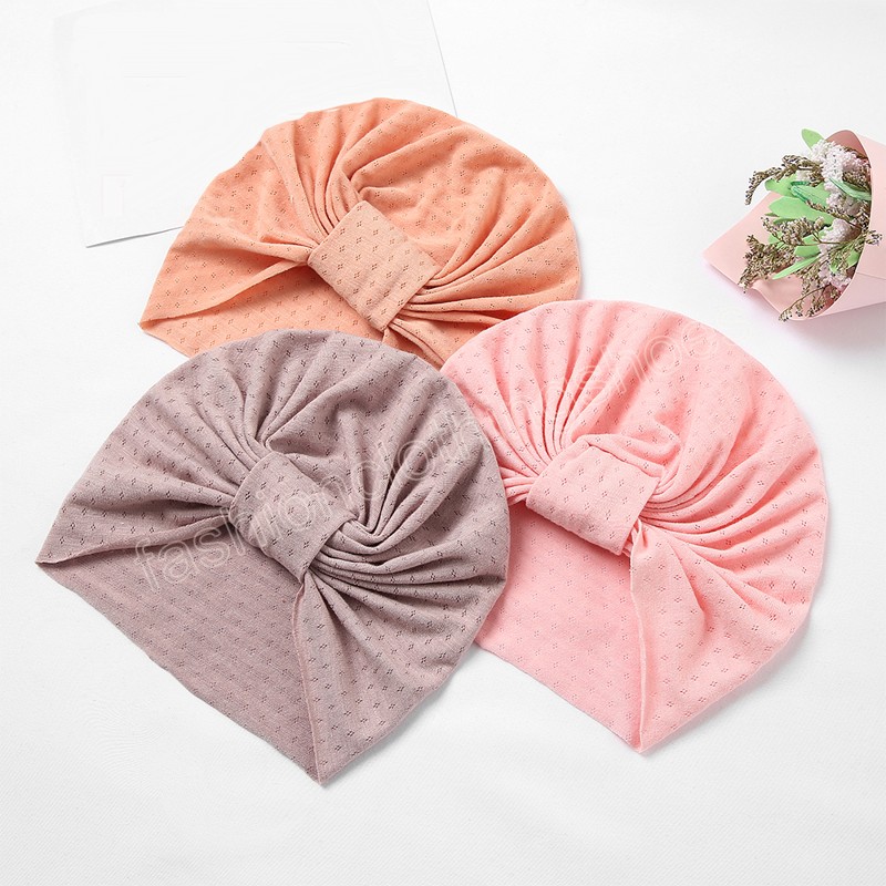 Newborn Baby Bows Turban Hat Children Vintage Knot Hollow Caps Breathable Girls Boys Beanies Kids Autumn Fashion