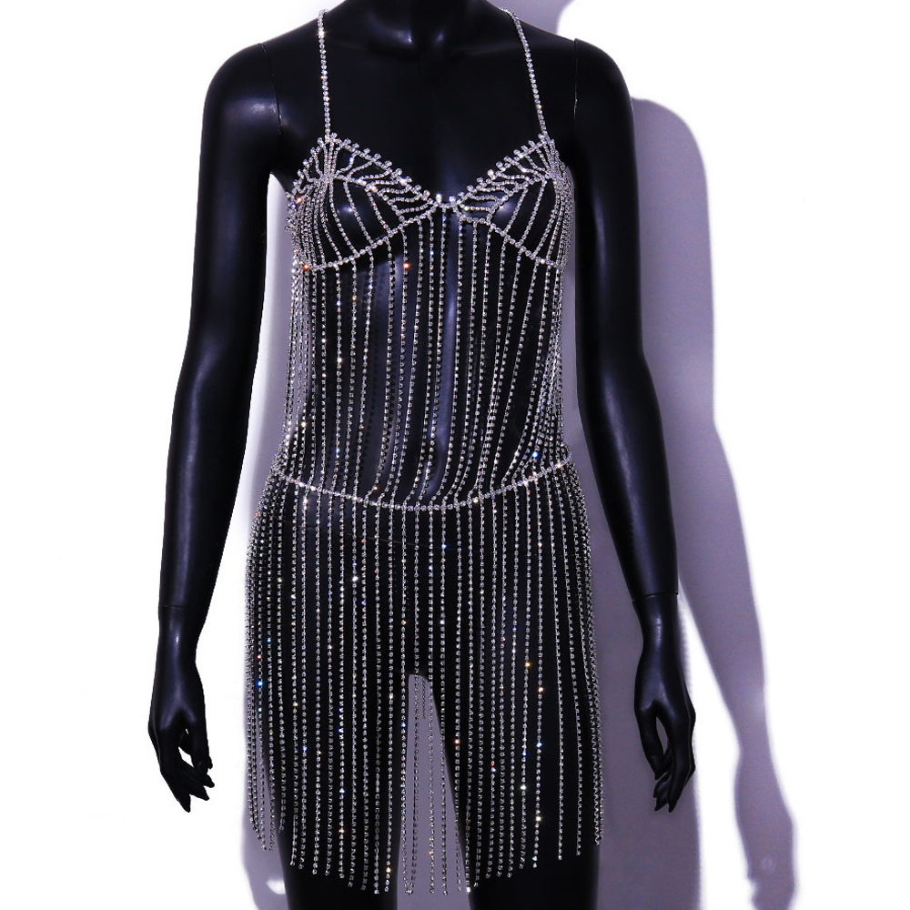Andra Stonefans Sexiga Tassel Body Chain -kjol för Women Festival Outfit Crystal Niglub Dress Chain Harness Bikini Jewelry 221008