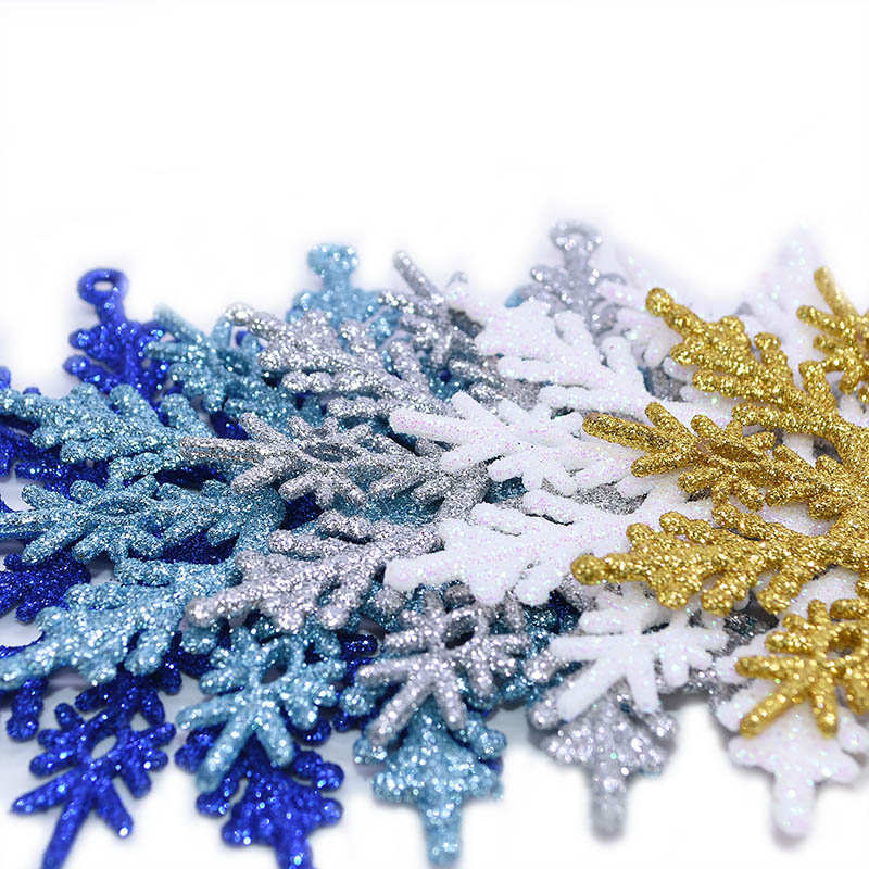 10 cm plast snöflinga julgran prydnader guld silver hänge dekorativa hängande snöflingor