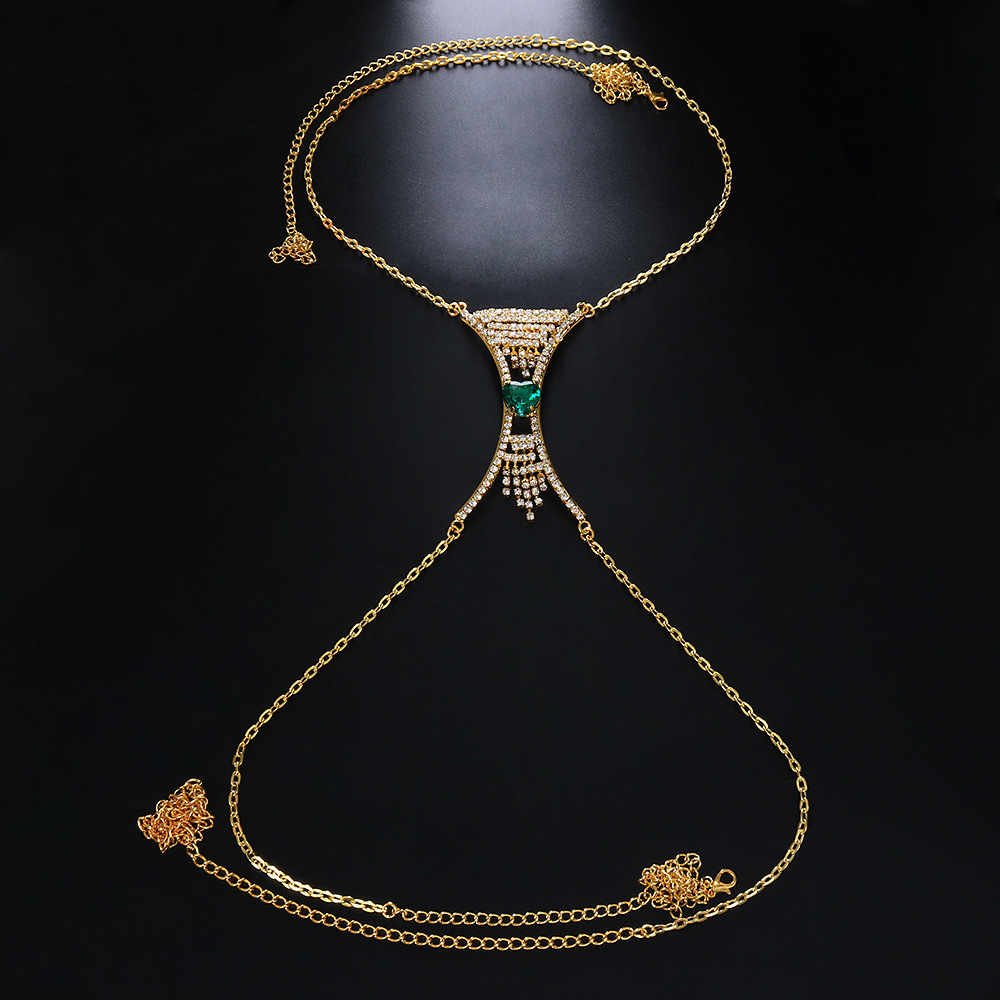 Inne modne serce zielony kryształowy wspornik klatki piersiowej łańcuch biżuterii łańcuch biżuterii dla kobiet dla kobiet seksowne festiwal ubrania 221008