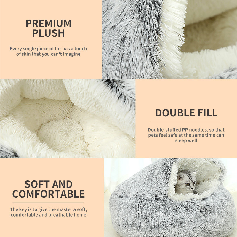 Cat Beds Furniture Winter Long Plush Pet Bed Round Cushion House Warm Basket Sleep Bag Nest Kennel For Small Dog 221010