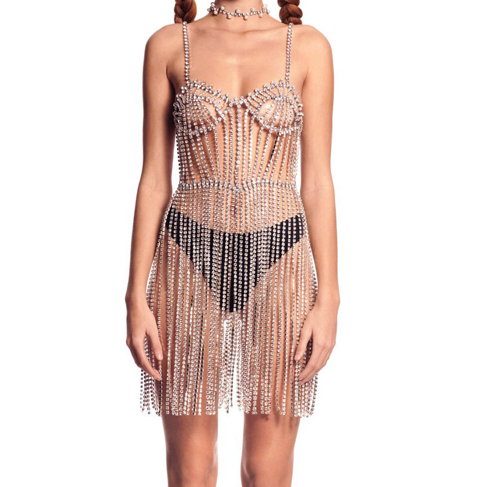 Andra Stonefans Sexiga Tassel Body Chain -kjol för Women Festival Outfit Crystal Niglub Dress Chain Harness Bikini Jewelry 221008