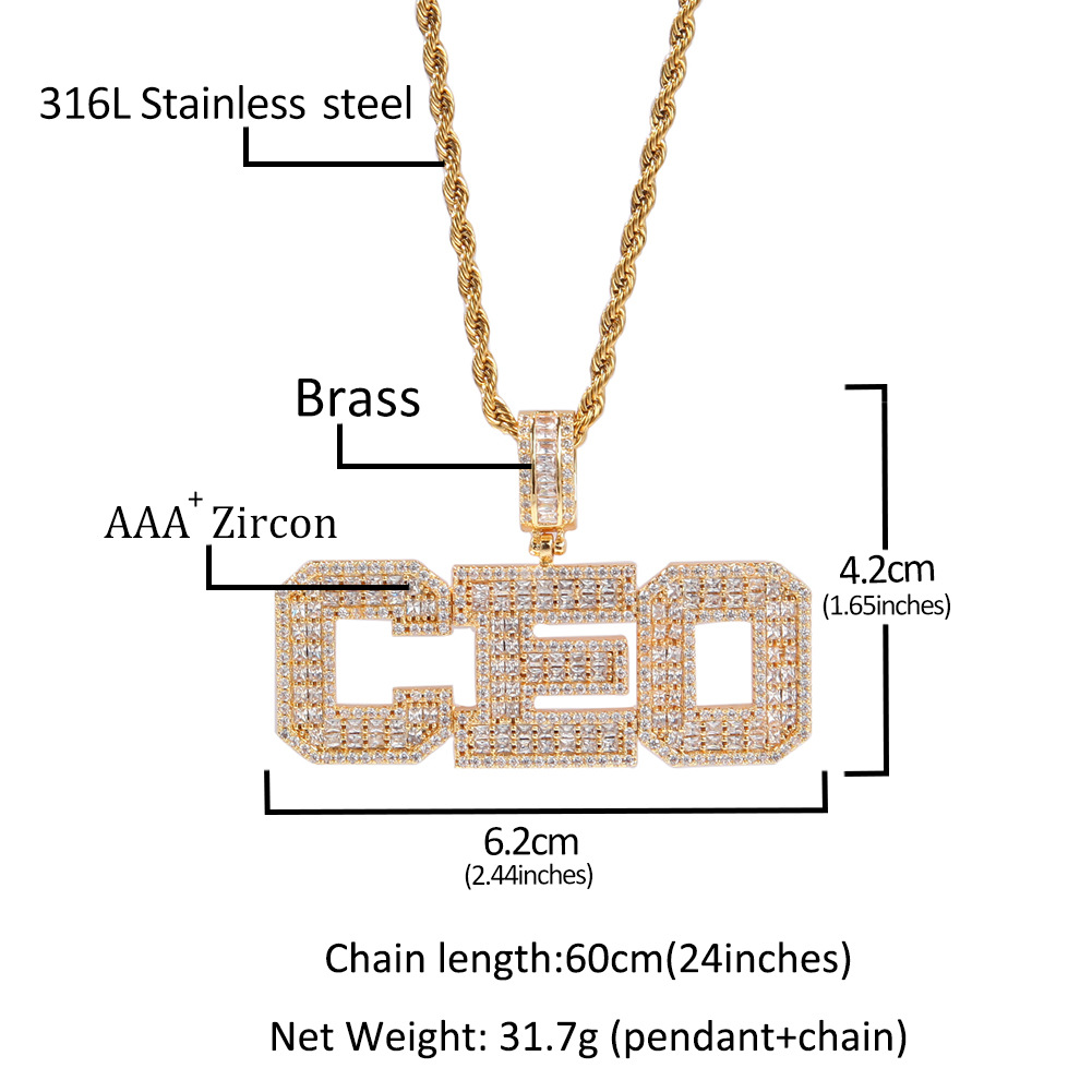 Topbling hiphop a-z anpassade bokstäver hänge halsband charm gåva för män kvinnor bling ised t zircon 18k real guld pläterad