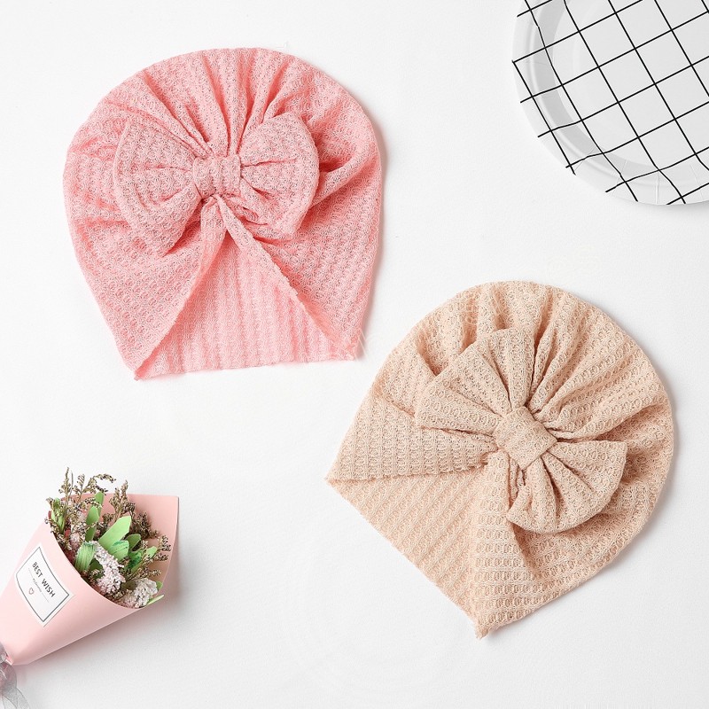 Waffle Cotton Baby Cap nowonarodzony turban czapka bowknot jesienna czapki Dzieci Bonnet Dziewczęta Hair Akcesoria dla dzieciaków