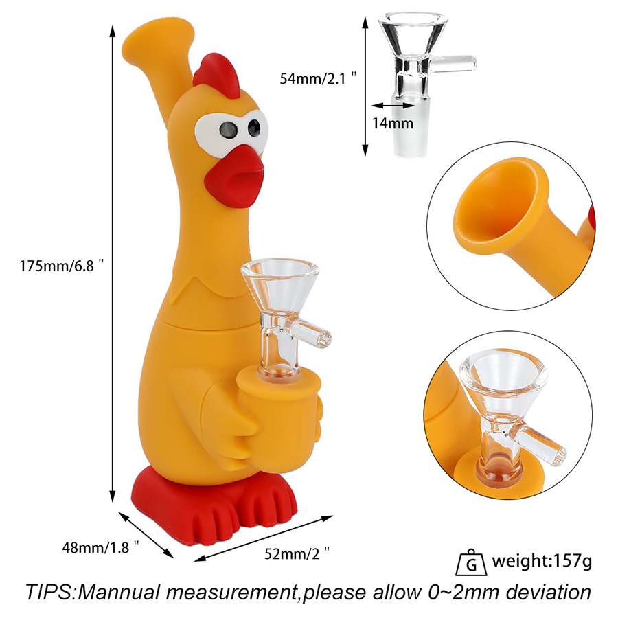 Hookahs skrikande kycklingform silikon vattenrör vattenpipa dab rigg shisha bubbler unik design