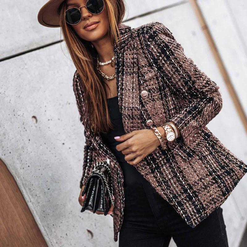 Women's Suits Blazers For Women Elegant Business Attire Printed Long Sleeve Suit Collar Slimming Cardigan Double Breasted Autumn Coat Blazer