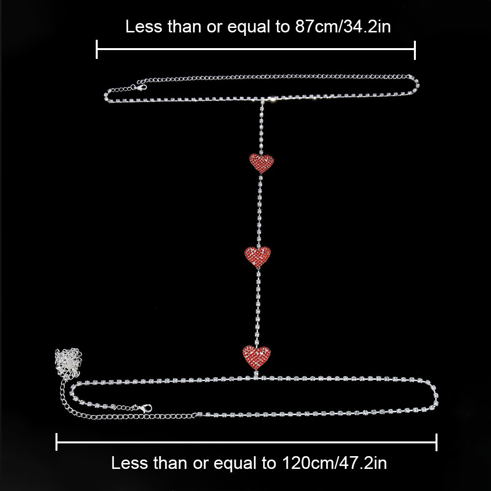 Inne seksowne trzy czerwone serce kryształowy naszyjnik na brzuch łańcuch dla kobiet biżuteria w klatce piersiowej łańcuch ciała z szyją dekoracje 221008