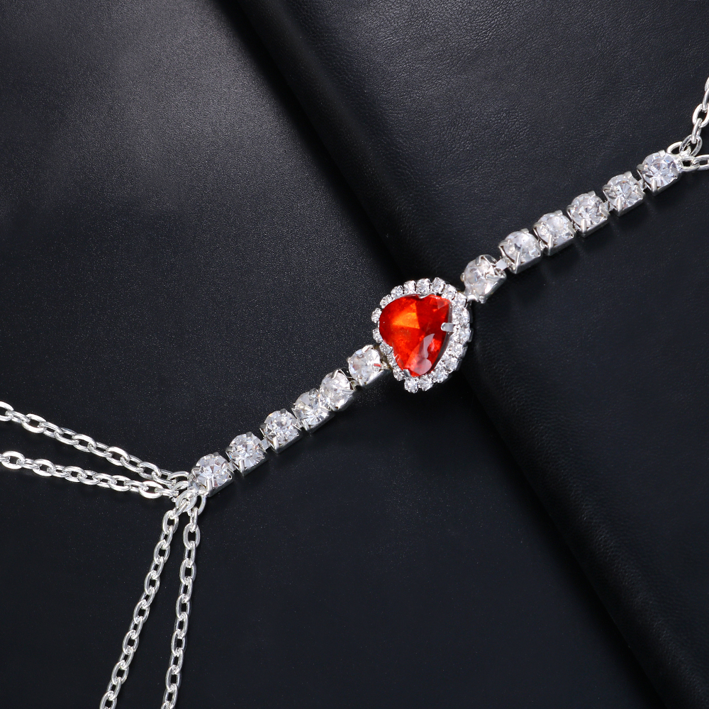 Other Rave Red Heart Crystal Necklace Waist Belly Chain Sexy Body Chain Chest Jewelry for Women Festival Outfit Accessories 221008