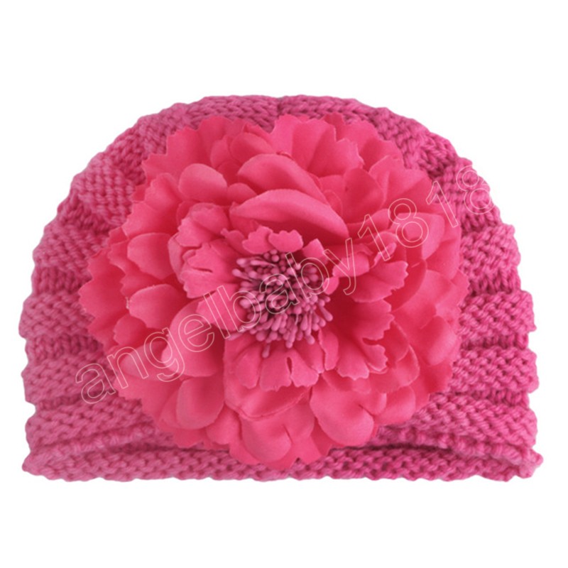 Chapeaux chauds à fleurs de pivoine pour tout-petits, bonnet en laine tricoté de couleur unie, couvre-chef pour bébé, accessoires Photo de décoration de noël