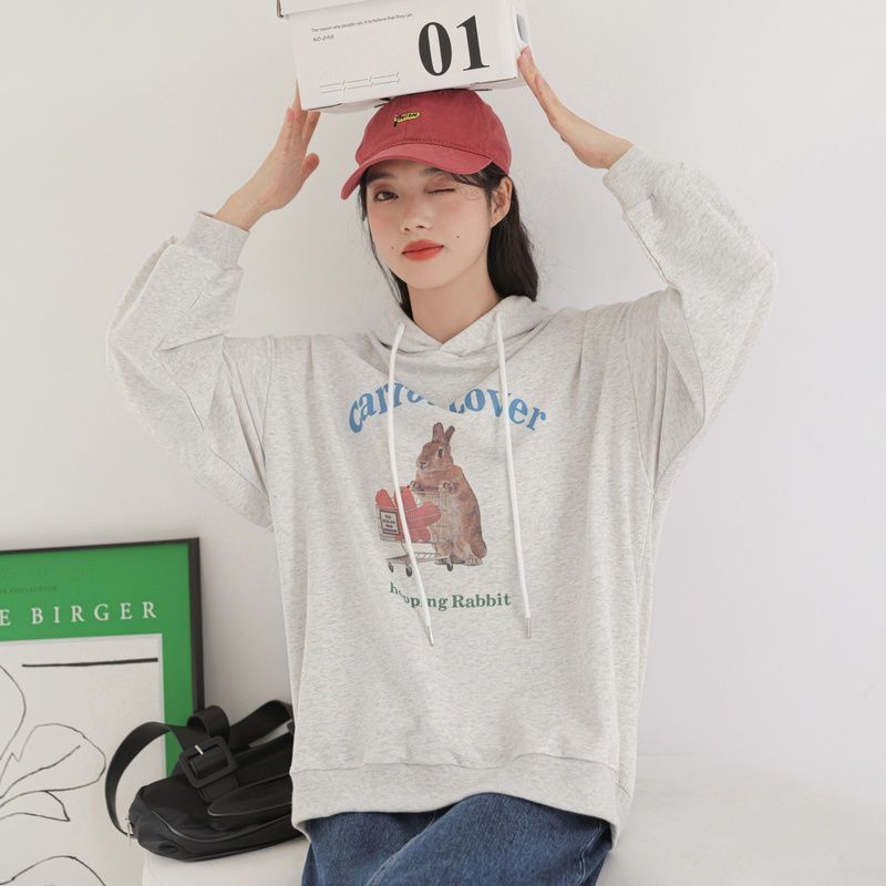 Kvinnor Hoodies Sweatshirts White and Grey Hooded Sweater Korean Version Lossa alla Match Kvinnor Preppy Style Autumn Letter Tryckt tröja kläder 221010