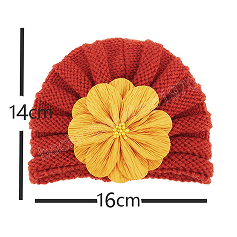 Fashion Artificial Flower Infant Indian Hat Comfortable Warm Knitting Wool Striped Caps Baby Headwear Photography Props