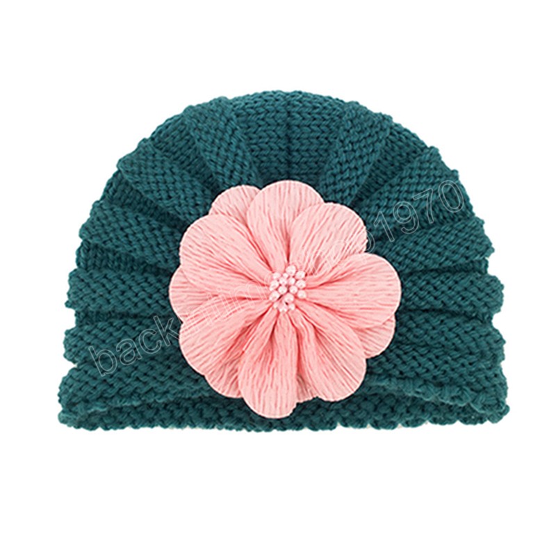 Fashion Artificial Flower Infant Indian Hat Comfortable Warm Knitting Wool Striped Caps Baby Headwear Photography Props