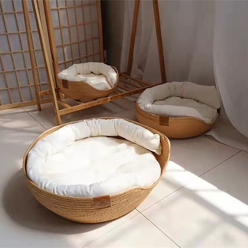 Cat Beds Furniture Pet BedKennel Mat Dog Sofa Bamboo Weaving Four Season Cozy Nest Baskets Waterproof Removable Cushion Sleeping Bag 221010