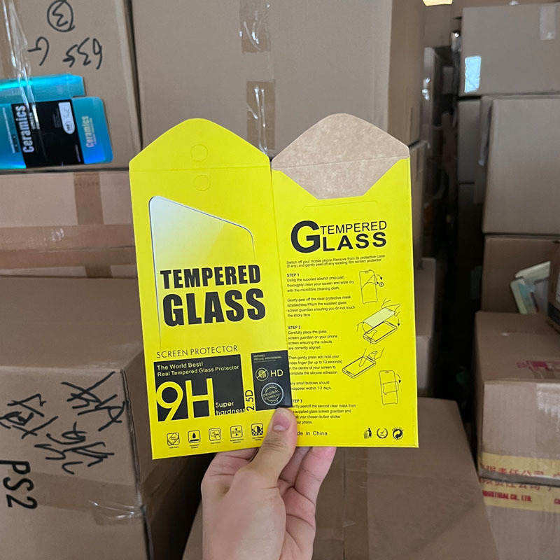 Phone 9H Tempered Glass Screen Protector Packages Paper Retail Box For iPhone 14 13 Samsung Sony Mobile Film Universal White Blue Yellow Black Empty Packaging Boxes