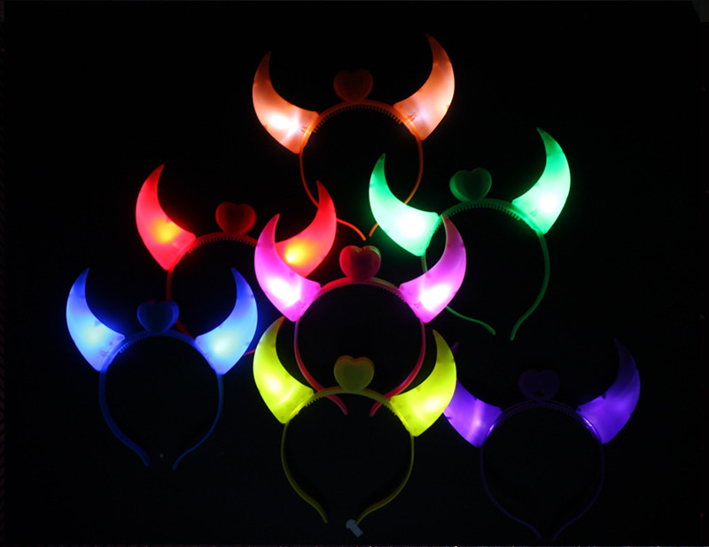 2022 Halloween LED Rave Toy Devil Horn Light Up Headband Flashing-Horn & Christmas Party Decor Glitter Headwear Kids toy C94