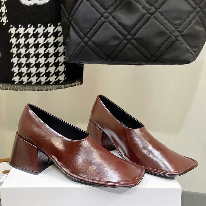 Chaussures habillées à bout carré pour femmes, mocassins en cuir véritable, noir vin rouge, mode confort, talons carrés, escarpins d'automne