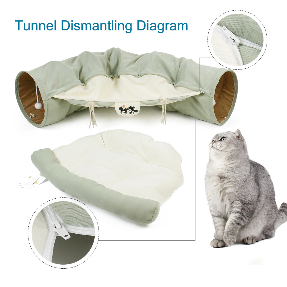Camas para gatos, muebles, cama, túnel, tubo extraíble plegable, juguetes interactivos para mascotas con bolas de felpa para cachorros, suministros 221010