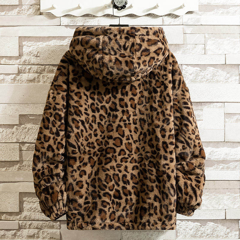 Herrjackor vinterrock leopard tryck dubbelsidig fleece mode casual koreansk version f￶rtjockad l￶s huva bomull 221008