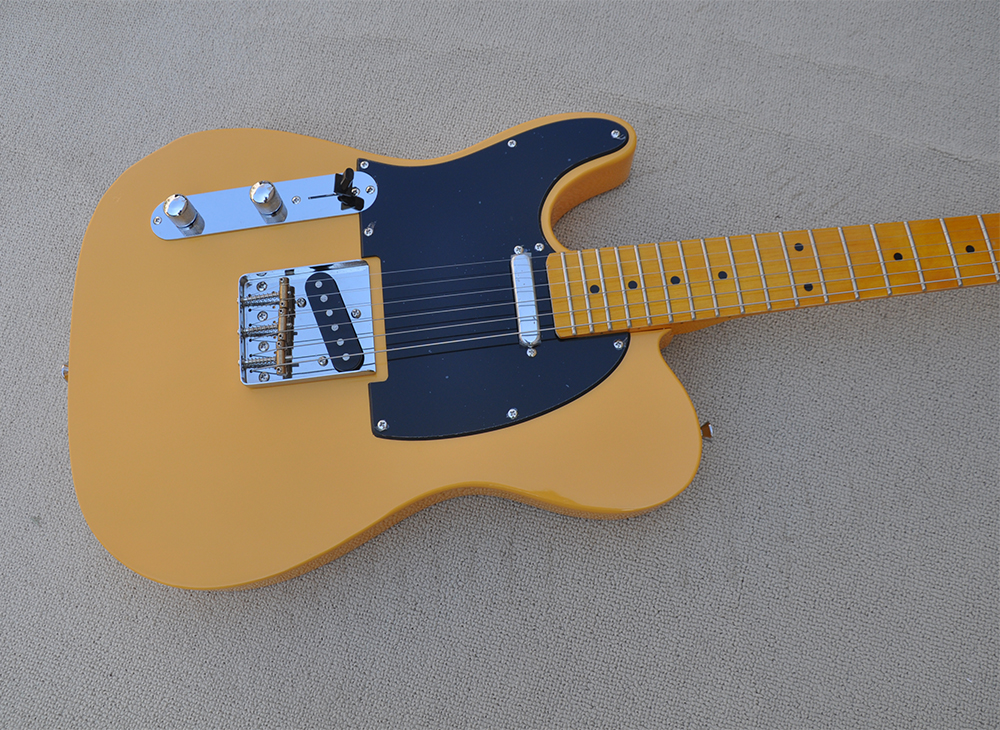 6 str￤ngar v￤nster gul elektrisk gitarr med gul l￶nn fretboard kan anpassas som beg￤ran