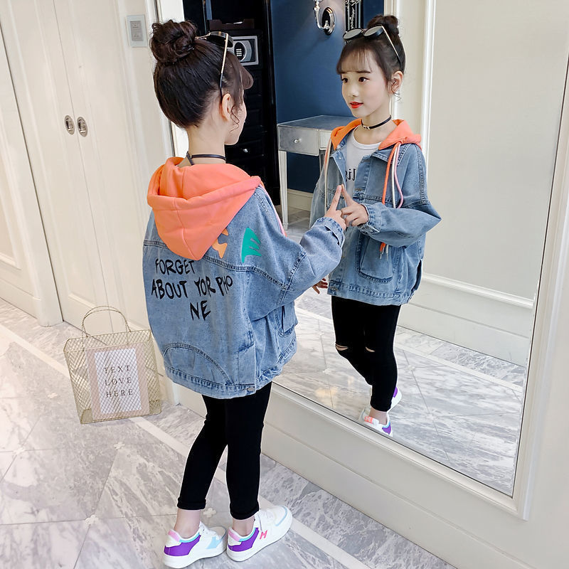 Джакеки детская одежда девочек джинсовая куртка мода в стиле капюшоны с капюшоном маленькая весна и осенние дети Джин для 221010