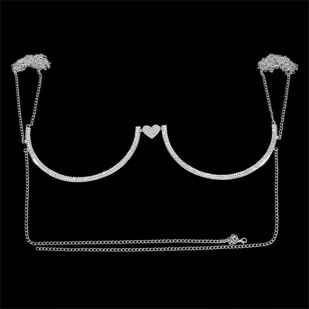 Other Sexy Heart Chest Bracket Bras Chain Body Jewelry For Women Rave Body Chain Bra Harness Lingerie Bikini Festival Gift 221008