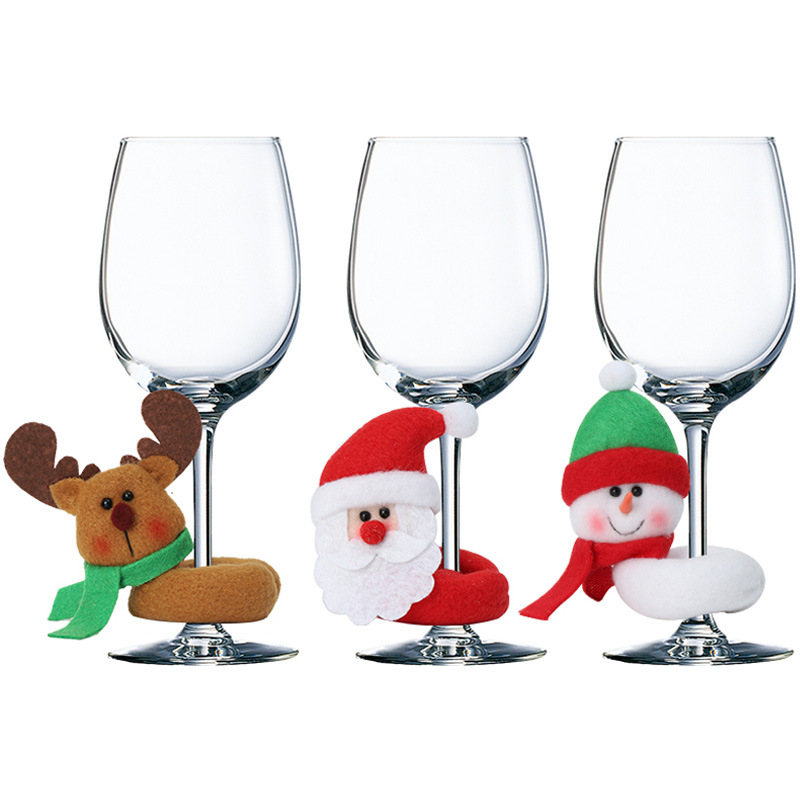 Christmas Decoration Red Wine Champagne Cup Set Santa Claus Snowman Reindeer Christmass Home Decoration