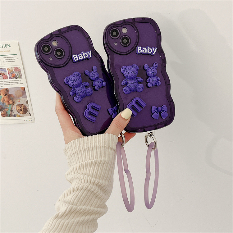 Cartoon Bear Cell Phone Cases All Surrounded Premium Design Soft Case For Iphone 14 14pro 14plus 13 12 11 pro max XS XR Non-slip Protective Cover Purple With Retail Box